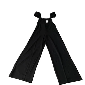 Gb Fashion London Jumpsuit Womens Size S Black Flutter Sleeve Stretch Wide Leg - Picture 1 of 17