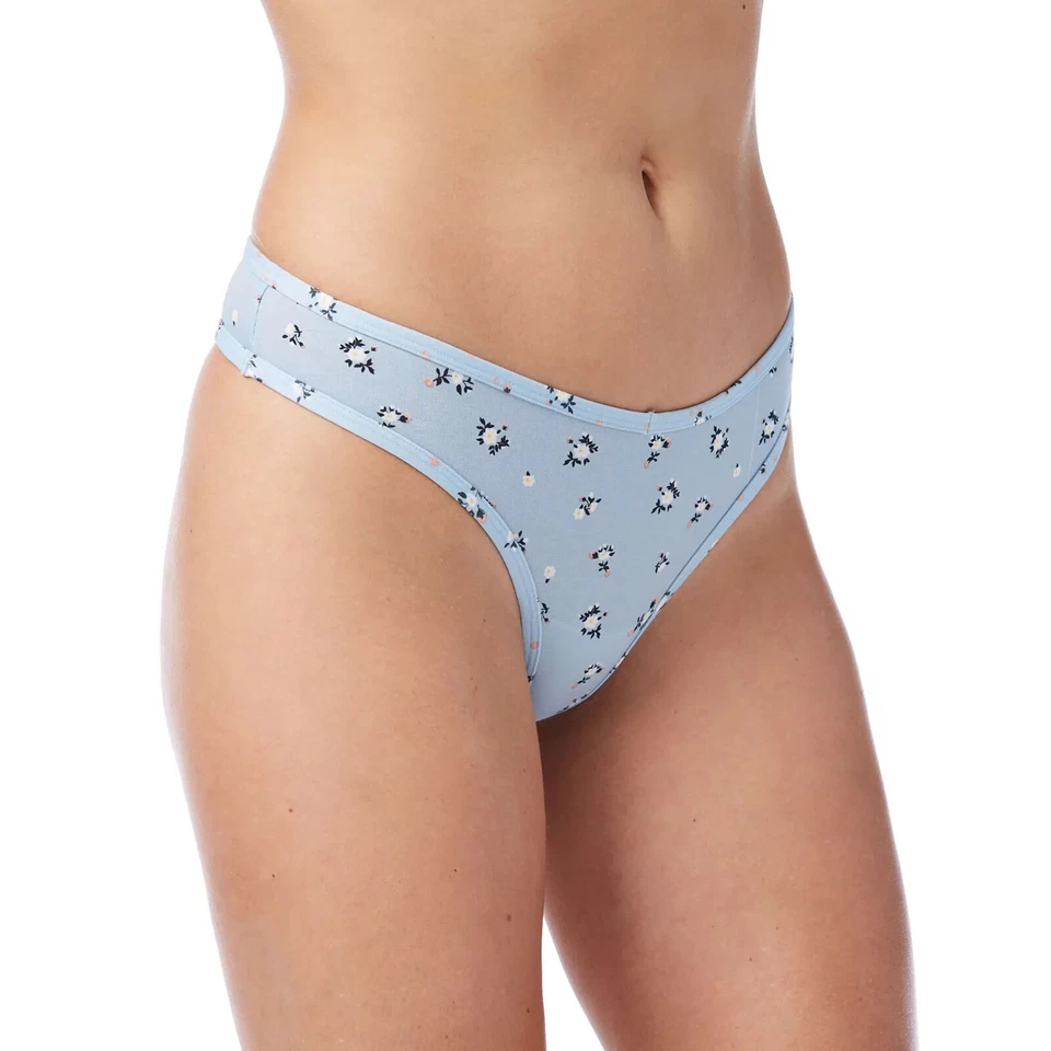No Boundaries Women's Cotton Thong Panties Size MEDIUM (7-9) Blue W Flowers - Image 1 of 1