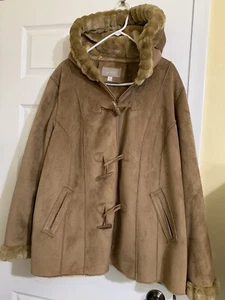 Croft & Barrow Women’s Suede Lined Hooded Coat Faux Fur 2X - Picture 1 of 3