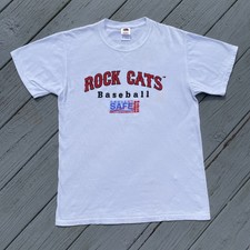 VINTAGE NEW BRITAIN ROCK CATS T SHIRT MEDIUM M DEFUNCT MiLB BASEBALL WHITE LOGO