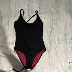 Girls Limeapple Size 12 Swimsuit Tank Black With burgundy liner - Picture 1 of 7