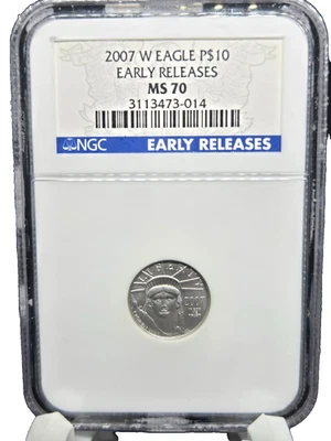 🔥2007-W $10 Burnished Platinum Eagle 1/10 oz NGC MS70 EARLY RELEASES - RARE🔥 - Image 1 of 4