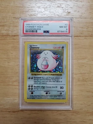 Pokemon PSA 8 NM-MINT 1999 Chansey Shadowless Base Set Holo Card Slight Miscut - Image 1 of 2
