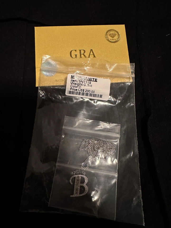 Pingente Moissanite letra B VVS passa testador 16-18 polegadas ajustável 0,3 CTW - Imagem 1 de 1