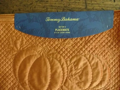 TOMMY BAHAMA VELVET ORANGE Rust FALL PUMPKINS QUILTED Reversible PLACEMATS 4PC - Image 1 of 4