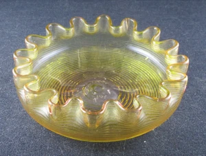 1880S HARRACH BOHEMIAN ENGLISH ORANGE PINK THREADED GLASS FINGER BOWL GLOWS 4.5i - Picture 1 of 3