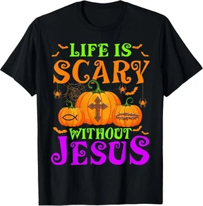 ¡NUEVO! Camiseta Life Is Scary Without Jesus Christian Halloween - Hecha en Estados Unidos - Imagen 1 de 3