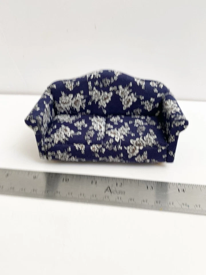 Sofá sofá casa de muñecas azul estilo cabaña muebles miniatura escala 1:12 Foto 1 de 4