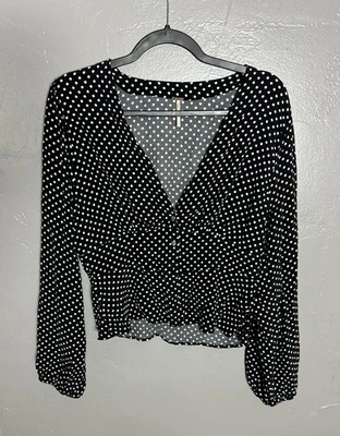 Blusa mujer Free People lunares manga larga talla M blanco y negro Foto 1 de 4