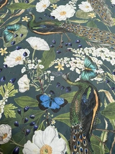 Cortina de tapicería floral mariposa botánica tela terciopelo pavo real 152 cm de ancho - Imagen 1 de 7