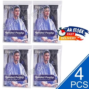 4pk Clear Adult Rain Poncho Disposable Emergency Raincoat Plastic Rain Coat AU - Picture 1 of 8