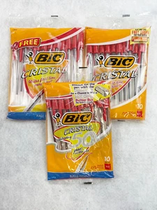 3 BIC CRISTAL RED MEDIUM BALL POINT PEN - 10 COUNT - Picture 1 of 6