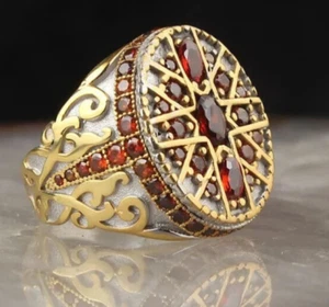 Zircon Stone 925 Sterling Silver Men's Ring Turkish Handmade Natural Stone - Picture 1 of 2