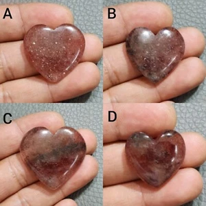 Huge Pink Strawberry Quartz Flat Heart Shape Loose Gemstone Jewelry For Making - Picture 1 of 13