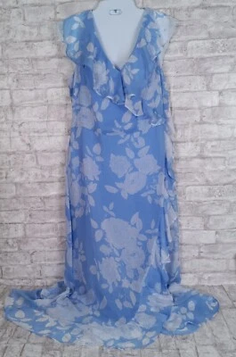 Maxi Vestido London Times Mujer 14 Azul Blanco Gasa Volantes Hada NUEVO Foto 1 de 4