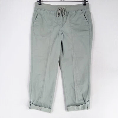 Talbots Pants Womens Sz 10 Green Cropped Cuffed Pockets Pull On Cotton Casual - Image 1 of 4