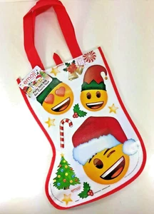 New EMOJI Plastic CHRISTMAS Stocking GIFT BAG Candy Tote SMILEY FACE Santa Elf - Picture 1 of 3