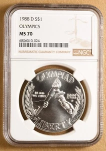 1988 D Olympics Commemorative Silver Dollar NGC MS70 - Picture 1 of 2