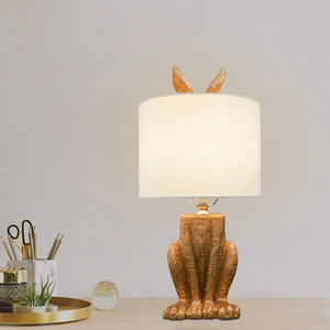 Cute Bunny Table Lamp Resin Rabbit Desk Light Animal Lamps with PVC Shade Modern - Picture 1 of 9