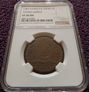 1787 Fugio Cent, States United, 4 cinq, P.R.,NGC VF-30 premium rep of this grade - Picture 1 of 4