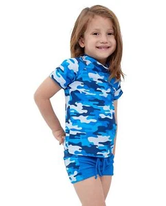 Gottex Kids Blue Camo Short Sleeve Swim Shirt with Matching Swim Short - Picture 1 of 8