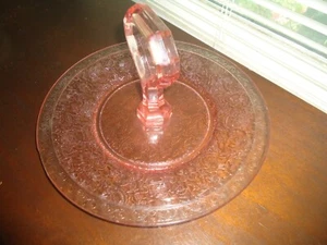 Vintage US Glass Flower Garden with Butterflies Pink Depression Sandwich Plate - Picture 1 of 5