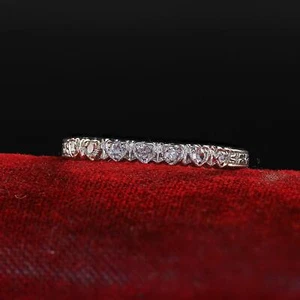Antique Art Deco 18K White Gold Heart Motif Single Cut Diamond Wedding Band Ring - Picture 1 of 9