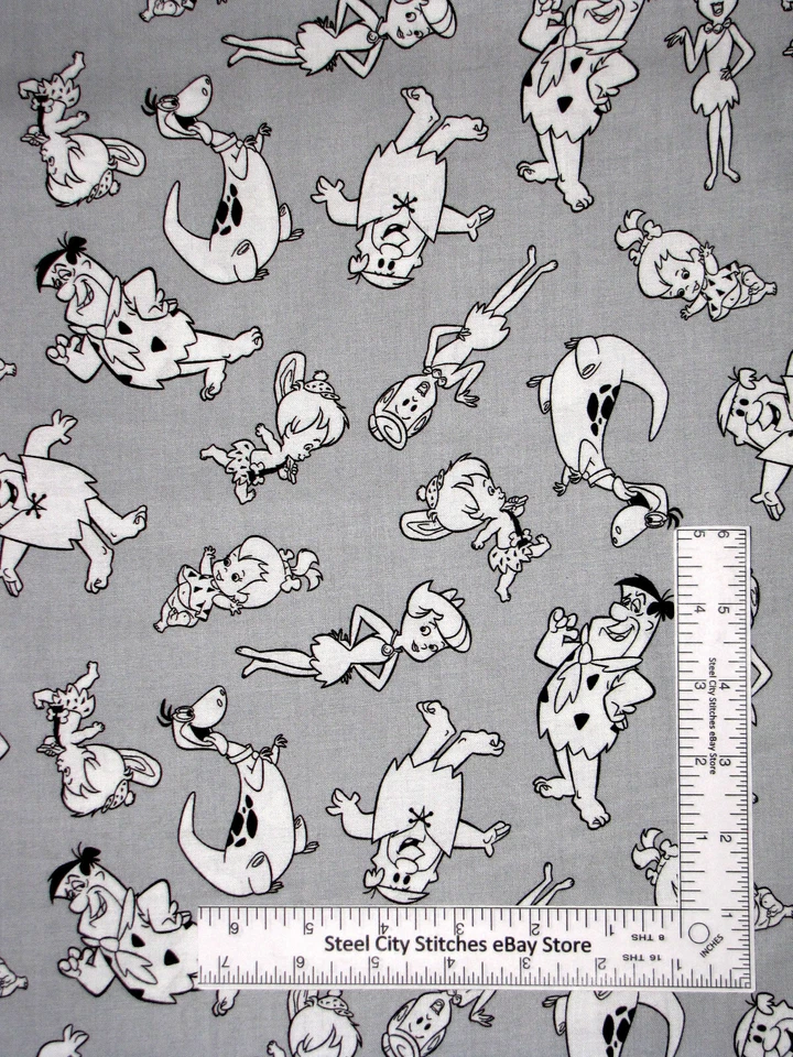 The Fabric Fred Barney Wilma Dino Guijarros Gris Camelot Algodón Patio Foto 1 de 1