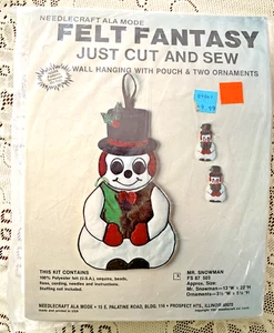 Felt Fantasy Mr. Snowman Kit Wall Hanging and Two Ornaments Unopened 1987 - Picture 1 of 4