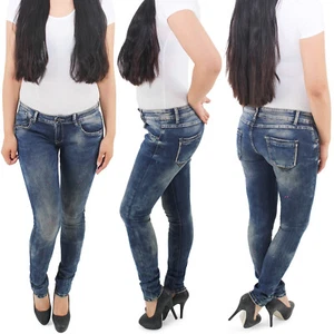 Damen Denim Skinny Jeans Hose Röhrenjeans Slim Fit Hüftjeans Stretchhose Blau - Bild 1 von 7