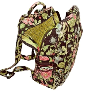 Vera Bradley Backpack Black Pink Green Floral Design Retired Pockets 15 x 11 - Picture 1 of 12