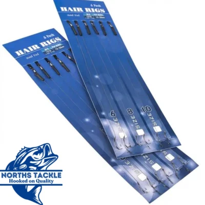 NORTHS TACKLE 6 x Hair Rigs Größe 6 8 10 Karpfenangeln Stachellose Haken 12 Pfund Zopf