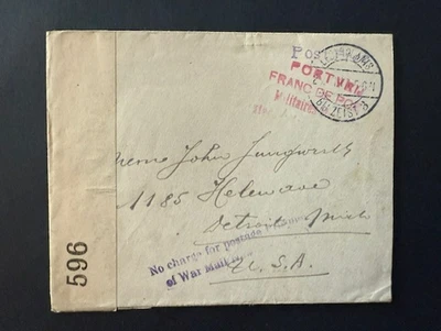 1918 Zeist POW Cover to Detroit with Letter Dutch & US markings & UK Censor Tape - Image 1 of 3