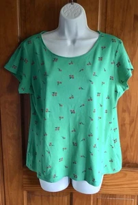 MATALAN Womens Green & Red Floral Short Sleeve Round Neck Tshirt - Size 18 - Picture 1 of 6