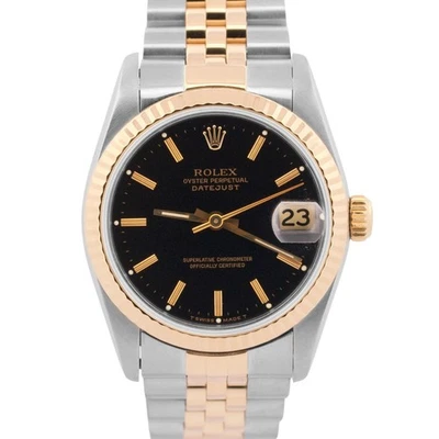 Reloj Rolex DateJust 31 mm mediano dos tonos negro oro amarillo de 18 quilates estriado 68273 Foto 1 de 4
