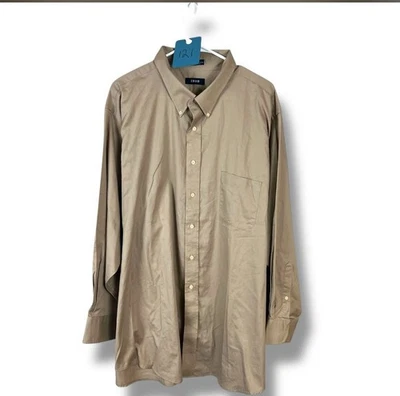 Izod Big & Tall Dress Shirt Men's 20 34/35 Brown Twill Dress Shirt Cotton Blend - Image 1 of 2