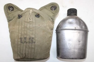 Cantimplora de agua USMC militar de la Segunda Guerra Mundial 1943 con lona verde 1944 bolsa U7 - Imagen 1 de 8