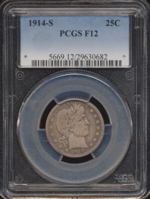 1914-S Barber Quarter PCGS F12 - Image 1 of 2