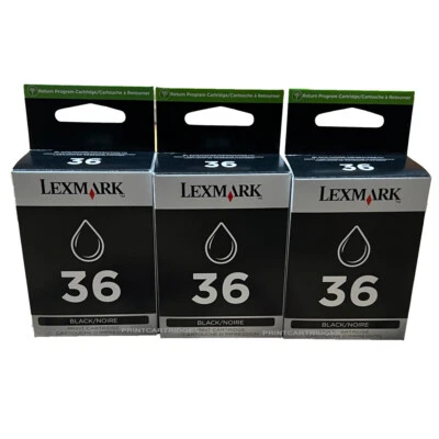 3psc Lexmark 36 genuine Ink Cartridges In Retail Box - Image 1 of 3