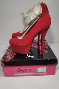 Qupid Psyche Faux Suede High Hee Pumps  Size 7 Ankle Strap Closed Toe Dark Red - Picture 1 of 13