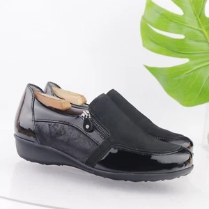 Drew Women's Padua Loafer Size 10 W Low Wedge Shootie Black Patent Leather Shoe - Picture 1 of 13