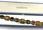 Vintage LIZ CLAIBORNE BRACELET Enamel Floral Medallion Links Gold Tone 7.5" Box