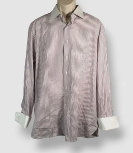 Stefano Ricci Men's Red Striped Button-Down French-Cuff Dress Shirt 17 / 43 - Picture 1 of 9