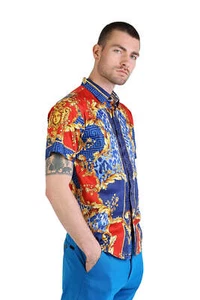 BARABAS Men's Floral Greek Pattern Baroque Short Sleeve Shirt SSR01 - Picture 1 of 29
