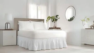 Falda de cama con volantes 100 % algodón egipcio MISR 16 PULGADAS blanca lisa talla doble - Imagen 1 de 5