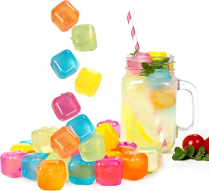 Colorful Reusable Ice Cubes - 25 Pack, Non-Melting & Washable for Drinks - Picture 1 of 12