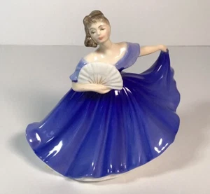 Royal Doulton Elaine Miniature Porcelain Blue Dress lady figurine 4.25" - Picture 1 of 6