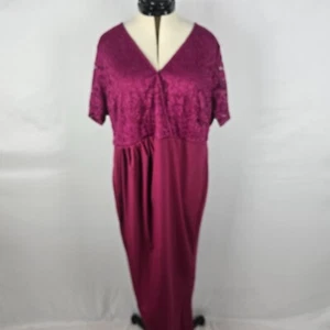 Bloomchic Dress Women's 3X Purple Wrap Short Sleeve Laced Overlay VNeck Maxi NWT - Picture 1 of 13