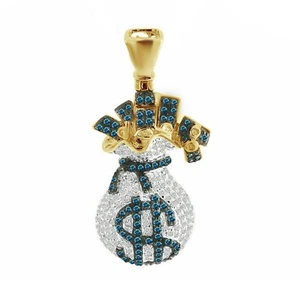 Hombres 1CT Moissanite Redonda Moneda Bolsa Colgante Signo Dolar Charm 14K Oro - Imagen 1 de 11