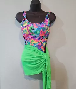 Traje de baño de una pieza Ocean Pacific de neón corte ultra alto de colección y envoltura años 90 80 talla 7 8 S - Imagen 1 de 10